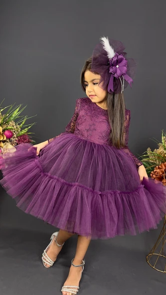 Uzun Kol Güpürlü Tokalı Vintage Abiye Elbise MNK0472 - Resim 9