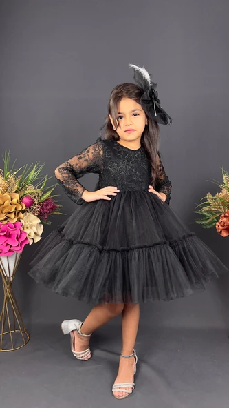 Uzun Kol Güpürlü Tokalı Vintage Abiye Elbise MNK0472 - Resim 6