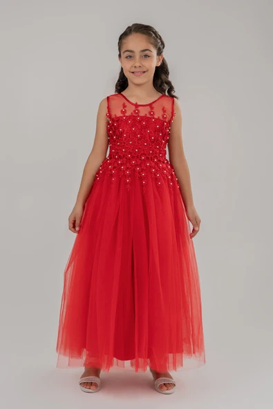 Güpür Model Gelinlik Çocuk Kolsuz Abiye MNK0469 - 5