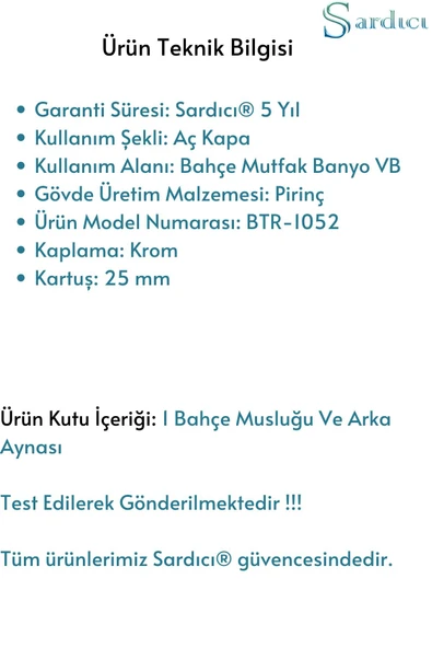 Banyo Musluğu Bahçe Musluğu Aç Kapa Özellikli Kartuşlu Mix Musluk - 6