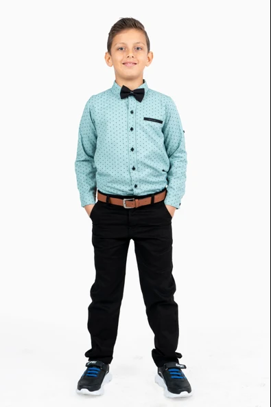 Baskılı Oxford Erkek Çocuk Gömlekli Takım MNK0322A - 3