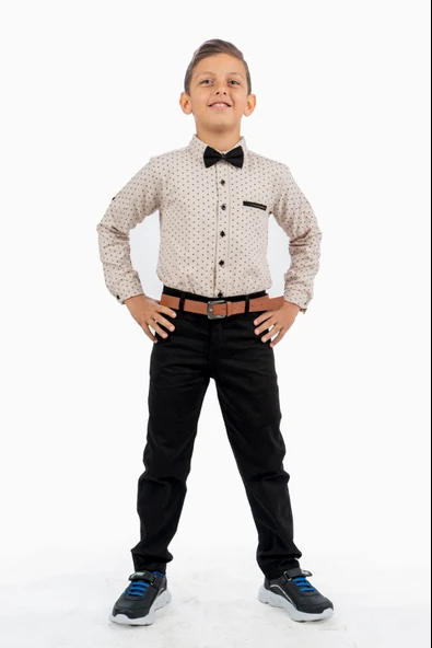 Baskılı Oxford Erkek Çocuk Gömlekli Takım MNK0322A - 5