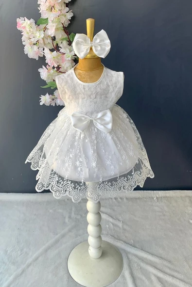 Saç Bantlı Dantelli Bebek Elbise PNPN136 - 7