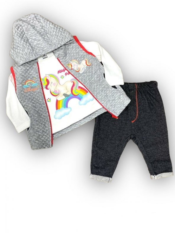 Kız Bebek Kapitone Yelekli 3lü Bebek Takımı MNK0423 - 2