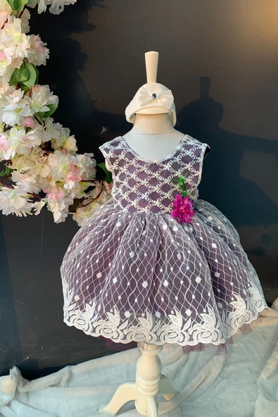 Saç Bantlı Papatyalı Dantelli Bebek Elbise PNPN146 - 5