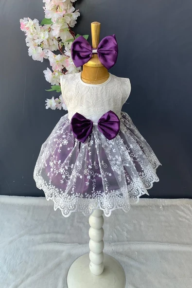 Saç Bantlı Dantelli Bebek Elbise PNPN136 - 4