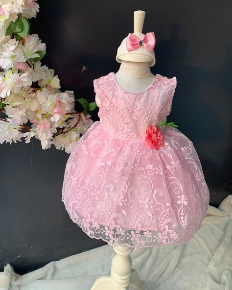 Saç Bantlı Papatyalı Dantelli Bebek Elbise PNPN146 - 4