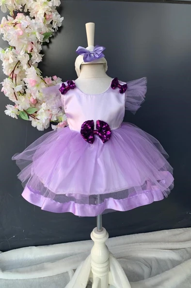 Pul Payet Fiyonklu Saten Kız Bebek Mevlütlük Elbise PNPN176 - 11