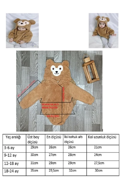 Kız Ve Erkek Çocuk İçin Kapüşonlu Bebek Peluş Çıtçıtlı Body MNK0410 - 8