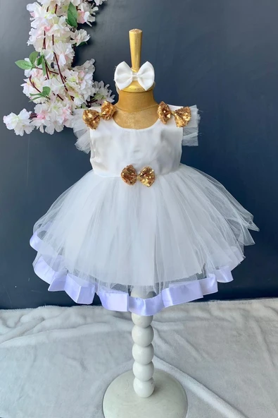 Pul Payet Fiyonklu Saten Kız Bebek Mevlütlük Elbise PNPN176 - 5