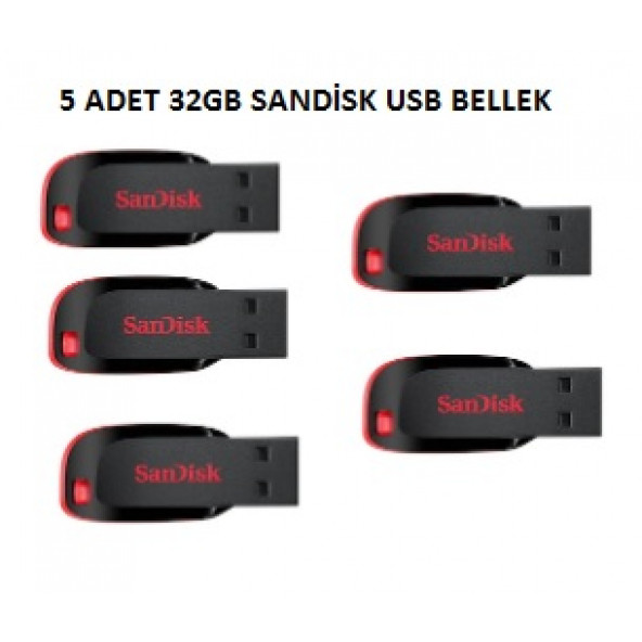 5 ADET   32 GB SanDisk Cruzer Blade SDCZ50-032G-B35  USB 2.0 Flash Bellek