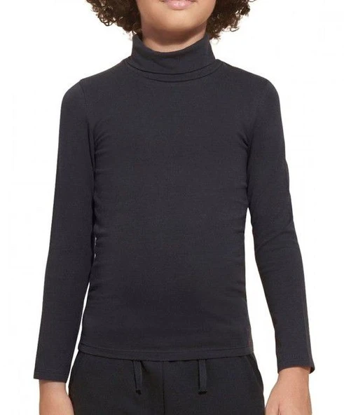 Tam Balıkçı Yaka Boğazlı Penye Kız Çocuk Okul T-Shirt MNK0385 - 3