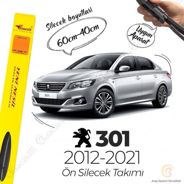 İnwells Muz Silecek Takımı Peugeot 301 2012-2021 ile uyumlu