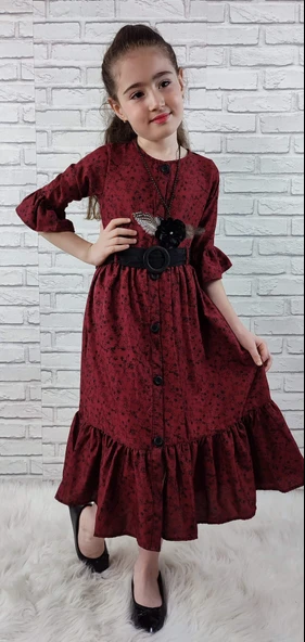 Vintage Basma Kız Çocuk Elbise MNK0299 - Resim 10