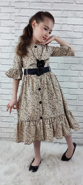 Vintage Basma Kız Çocuk Elbise MNK0299 - Resim 2