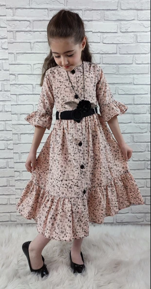 Vintage Basma Kız Çocuk Elbise MNK0299 - Resim 7