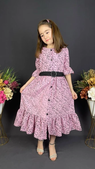 Vintage Basma Kız Çocuk Elbise MNK0299 - Resim 4