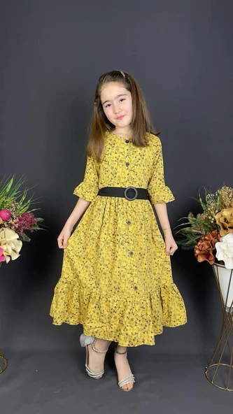 Vintage Basma Kız Çocuk Elbise MNK0299 - Resim 5