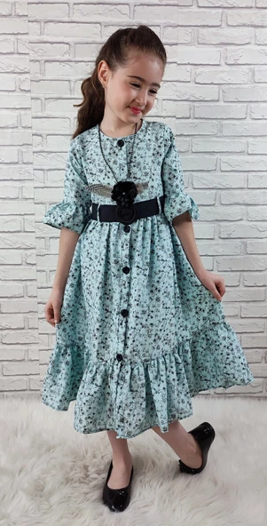Vintage Basma Kız Çocuk Elbise MNK0299 - Resim 11