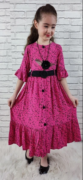 Vintage Basma Kız Çocuk Elbise MNK0299 - Resim 12