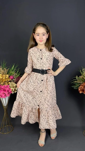 Vintage Basma Kız Çocuk Elbise MNK0299 - Resim 3