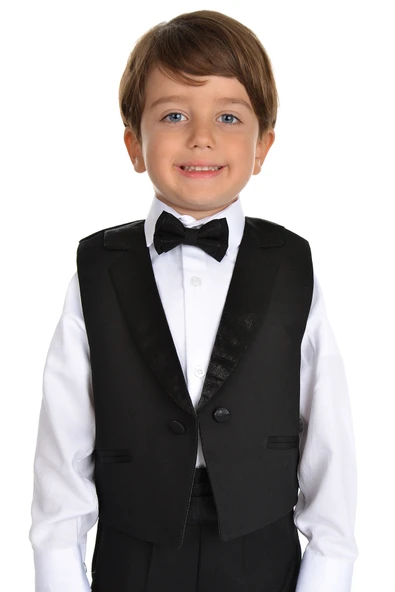 Saten Yaka Kuşaklı Yelekli Erkek Çocuk Takım - 4