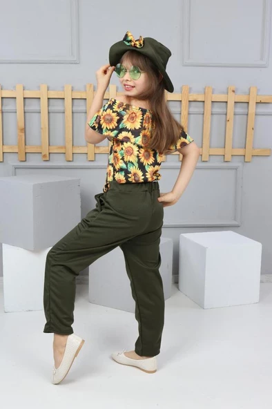 Sunflower Şapkalı Kız Çocuk Takım Mnk0226 - Resim 4
