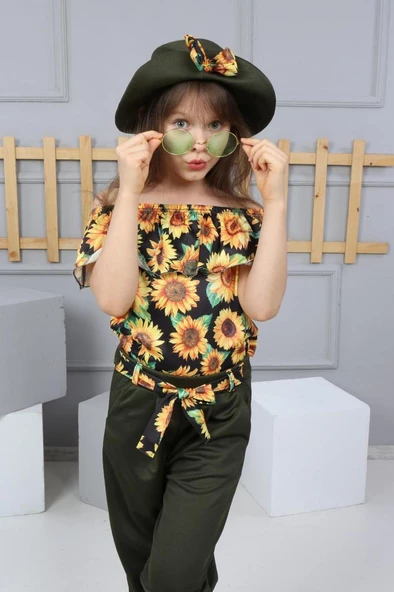 Sunflower Şapkalı Kız Çocuk Takım Mnk0226 - Resim 3