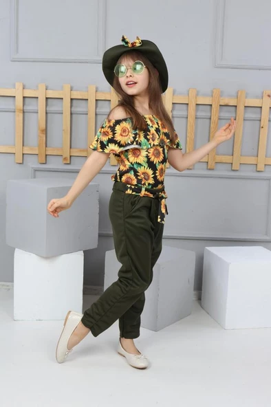 Sunflower Şapkalı Kız Çocuk Takım Mnk0226 ürün görseli 1