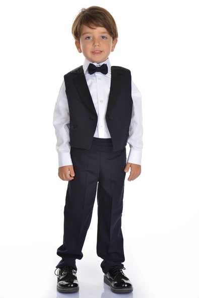 Saten Yaka Kuşaklı Yelekli Erkek Çocuk Takım - 6