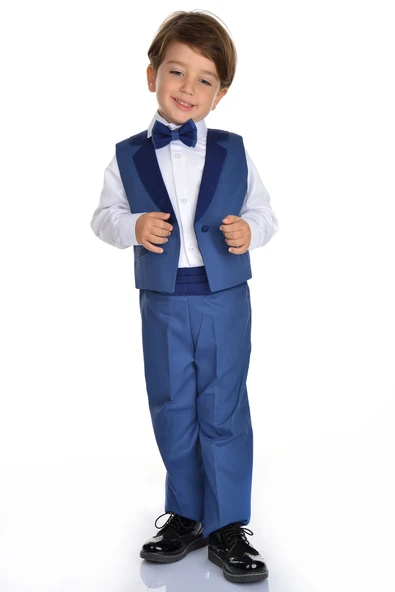 Saten Yaka Kuşaklı Yelekli Erkek Çocuk Takım - 3