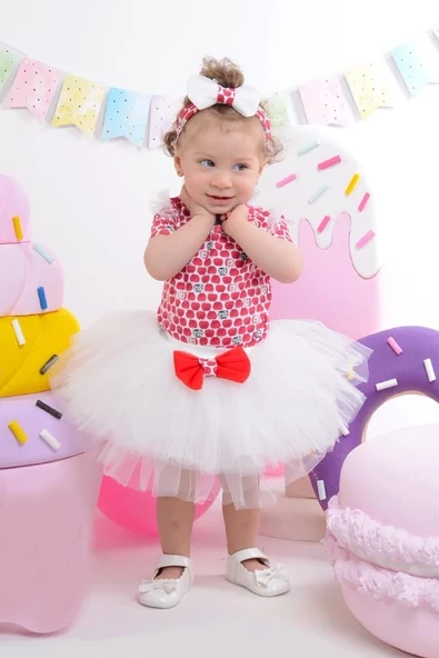 Mini Apple Tütülü Kız Bebek Parti Takım - Resim 2