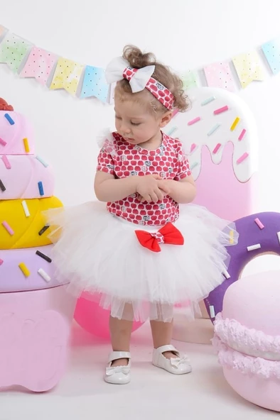 Mini Apple Tütülü Kız Bebek Parti Takım - Resim 4