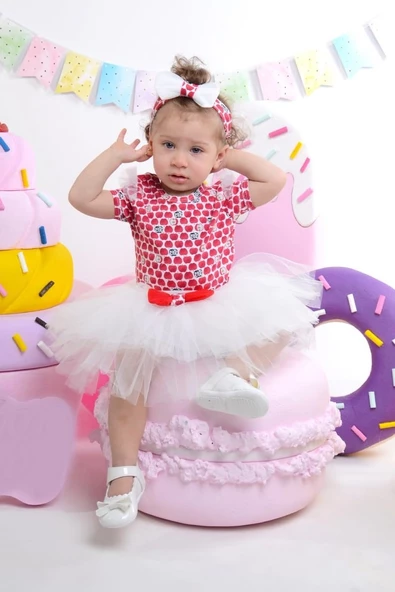 Mini Apple Tütülü Kız Bebek Parti Takım - Resim 7