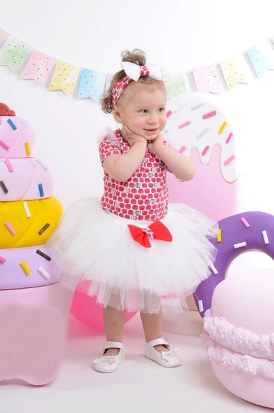 Mini Apple Tütülü Kız Bebek Parti Takım - Resim 3