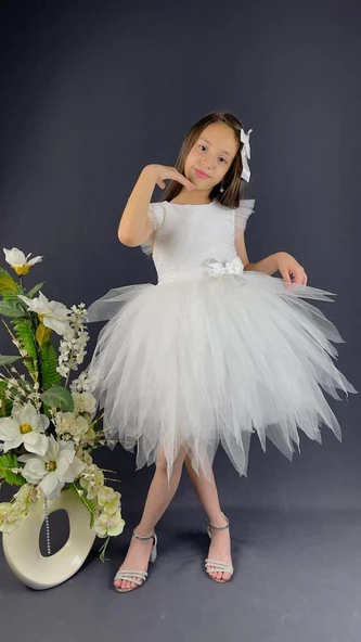 Mnk Tüllü Kırçıllı Kız Çocuk Parti Elbisesi - Resim 17