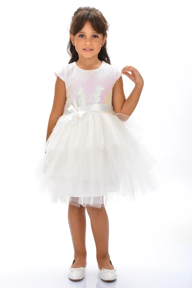 Mnk Kız Çocuk Pullu Tüllü Parti Elbisesi - Resim 6