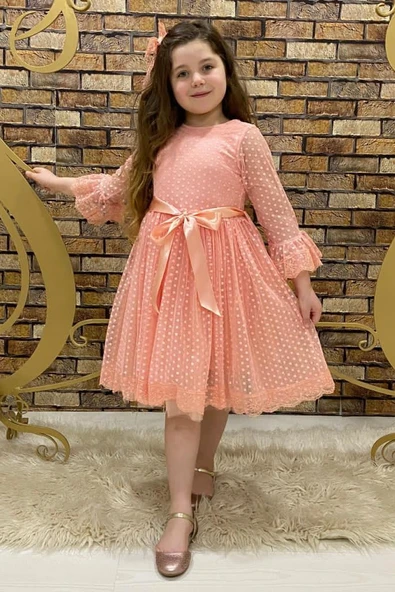 Rengarenk Fransız Dantel Tokalı Kız Çocuk Elbise - 10