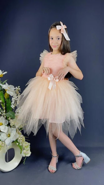 Mnk Tüllü Kırçıllı Kız Çocuk Parti Elbisesi - Resim 9