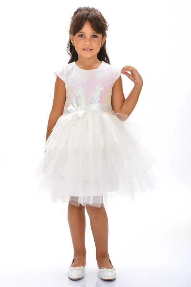 Mnk Kız Çocuk Pullu Tüllü Parti Elbisesi - Resim 5