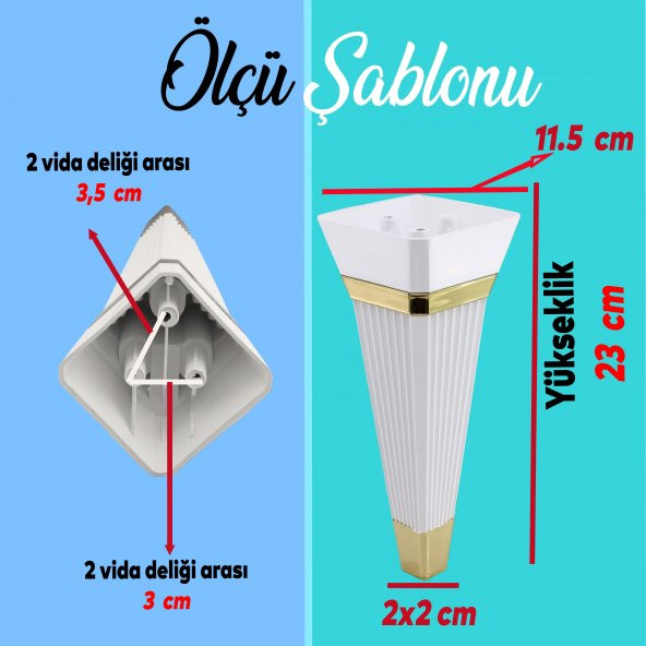 Mobilya Kanepe Sehpa TV Ünitesi Koltuk Ayağı Baza Ayak 23 cm Beyaz Altın - Resim 2