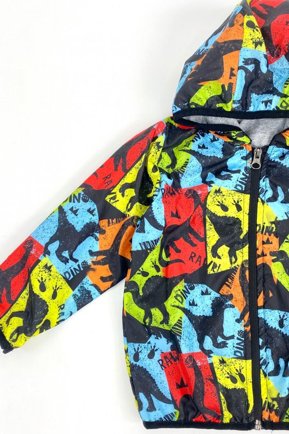 Renkli Dinozor Kapşonlu Yağmurluk Erkek - 3