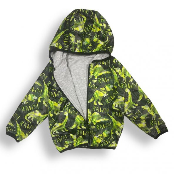 Renkli Dinozor Kapşonlu Yağmurluk Erkek - 6