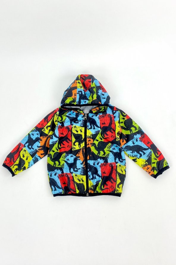 Renkli Dinozor Kapşonlu Yağmurluk Erkek - 12