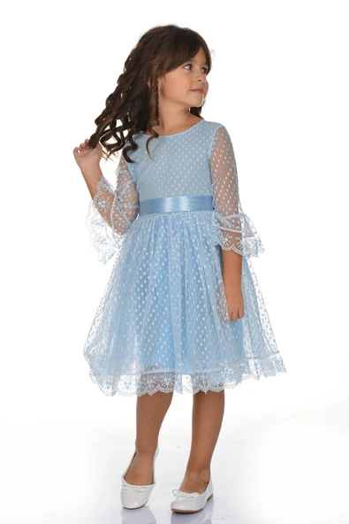 Rengarenk Fransız Dantel Tokalı Kız Çocuk Elbise - 15