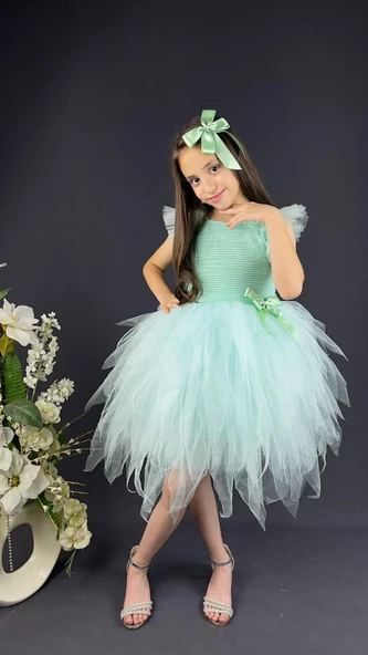 Mnk Tüllü Kırçıllı Kız Çocuk Parti Elbisesi - Resim 16