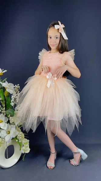 Mnk Tüllü Kırçıllı Kız Çocuk Parti Elbisesi - Resim 23