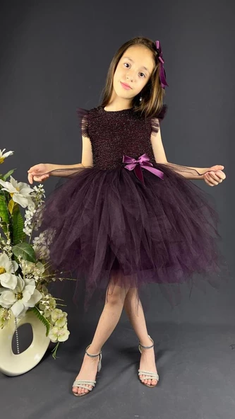 Mnk Tüllü Kırçıllı Kız Çocuk Parti Elbisesi - Resim 7