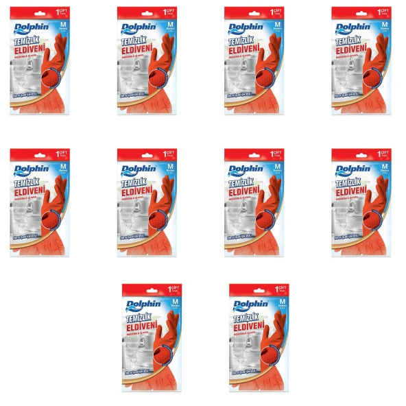 Dolphin Lateks Bulaşık Temizlik Eldiveni - Kırmızı - Orta Boy ( Medium ) - 8-8,5 - 10 Paket ürün görseli