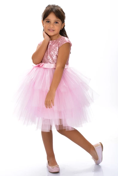 Mnk Kız Çocuk Pullu Tüllü Parti Elbisesi - Resim 3